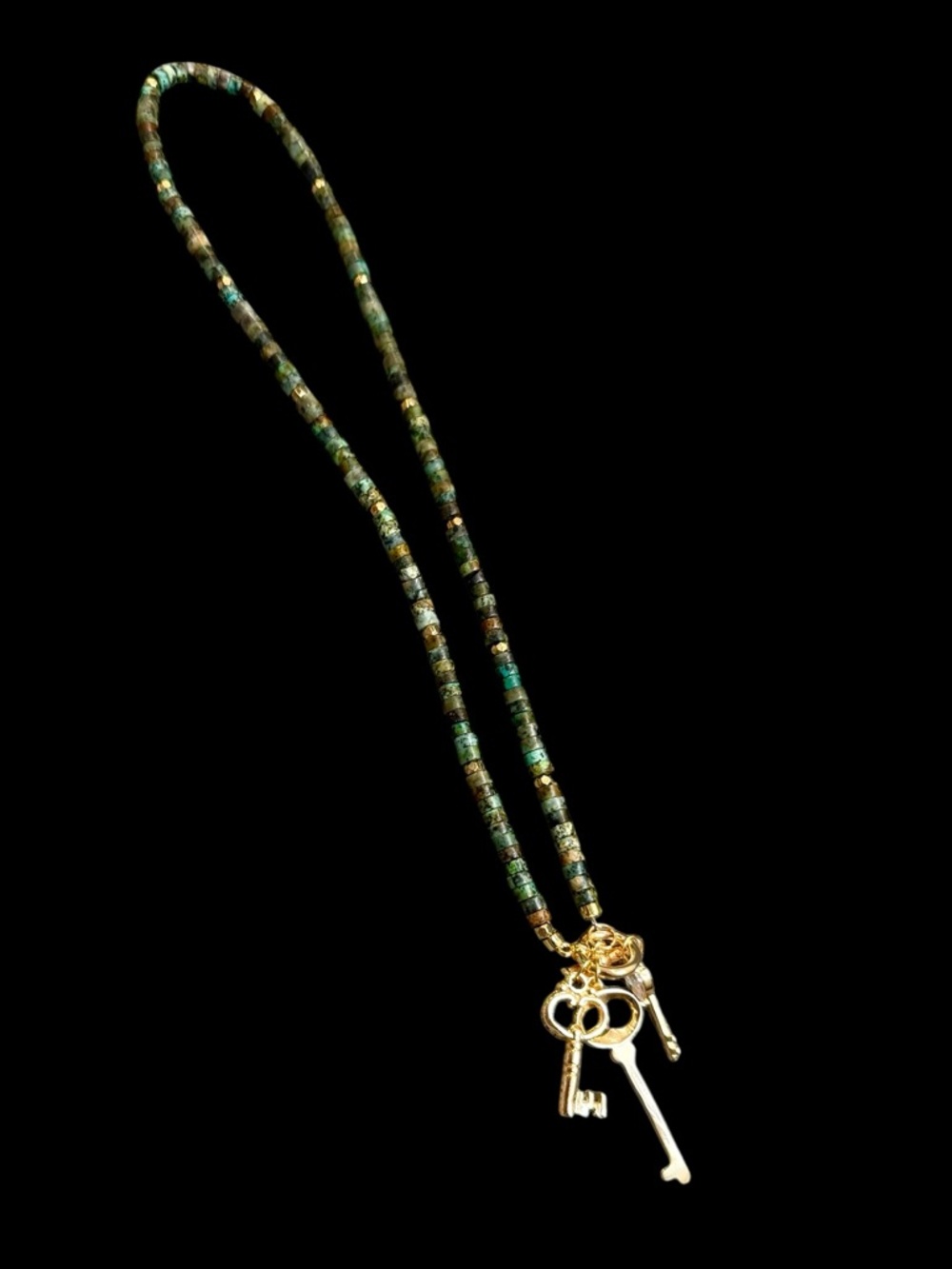Ancient Green Key Beaded Necklace.